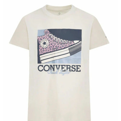 Camisola de Manga Curta Infantil Converse CNVG FLORAL LEOPARD SNEAKER TE 4CG166 Bege