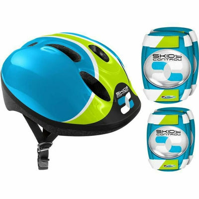 Kit Capacete e Joelheiras Azul Cotoveleiras