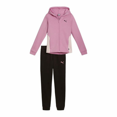 Fato de Treino Infantil Puma Hooded Sweat Suit Fleece Cl Preto Cor de Rosa 2 Peças