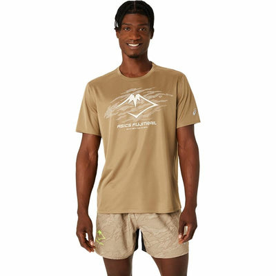 Camisola de Manga Curta Homem Asics Fujitrail Logo Ss Top Castanho Bege