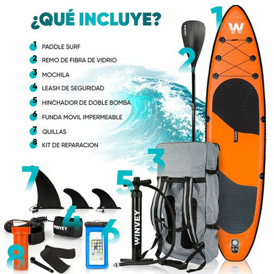 Prancha de Paddle Surf Insuflável com Acessórios Winvey SUP-O Laranja
