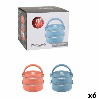 Conjunto de Lancheiras ThermoSport Azul Vermelho Aço Plástico 600 ml 2 Peças (6 Unidades)