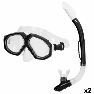 Óculos de Mergulho com Tubo AquaSport Preto Adultos (2 Unidades)