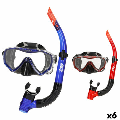 Óculos de Mergulho com Tubo AquaSport Azul Vermelho (6 Unidades)