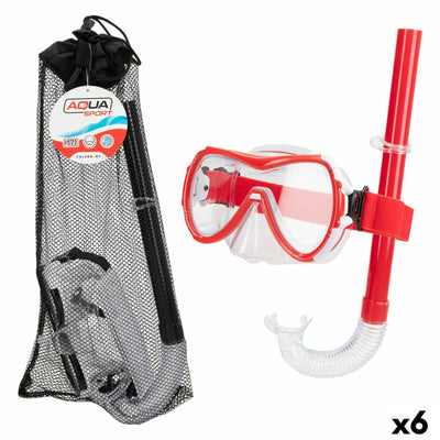 Óculos de Mergulho com Tubo AquaSport Preto Vermelho (6 Unidades)